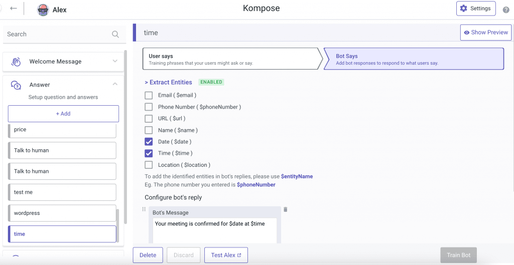 Kompose entity extraction