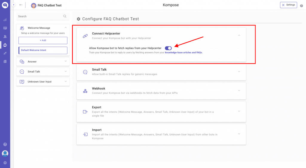connect help center with the faq chatbot