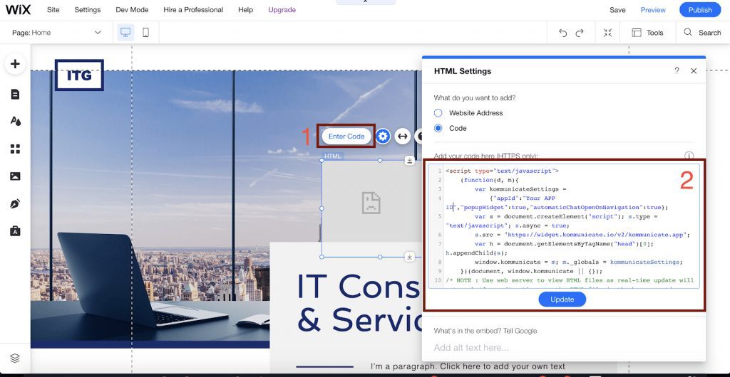 add chatbot snippet in code area