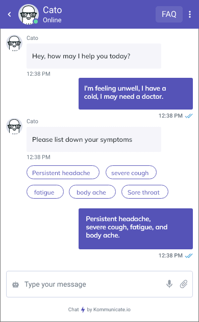 Kommunicate chatbot screenshot