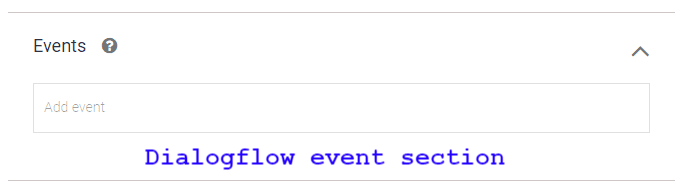 Screenshot of the Dialogflow "Events" section, showing an input field labeled "Add event."