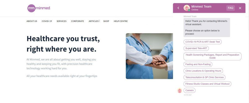 kommunicate chatbot on minmed
