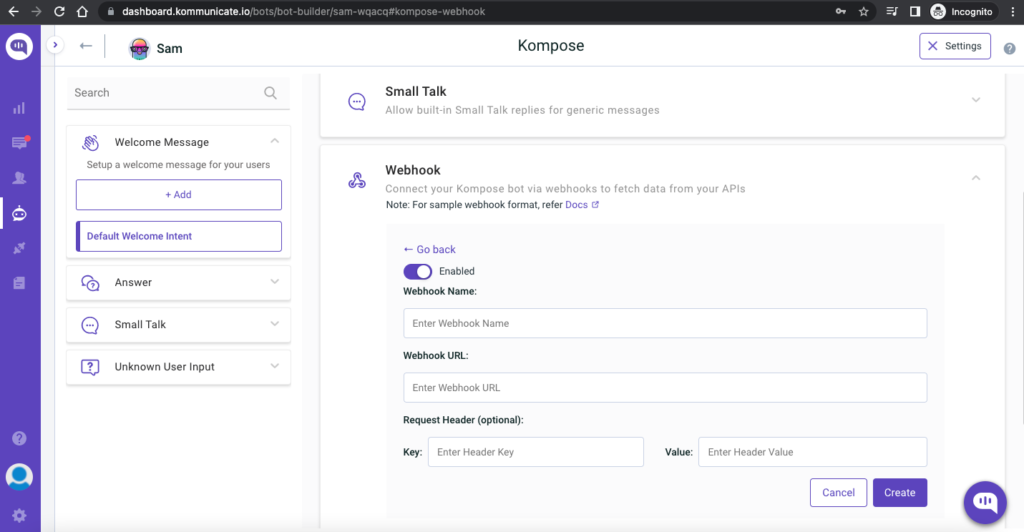 Webhook Name and Webhook URL.