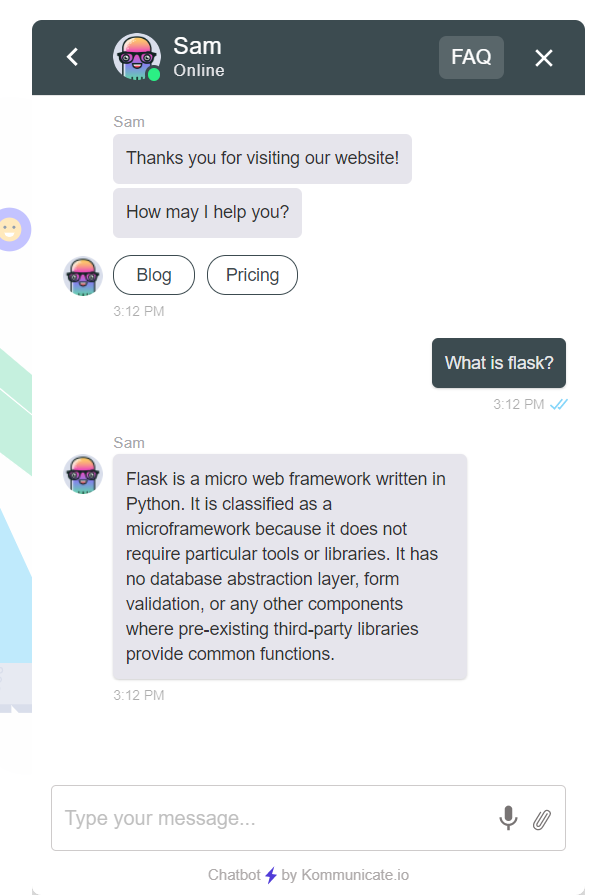 Chatbot in website