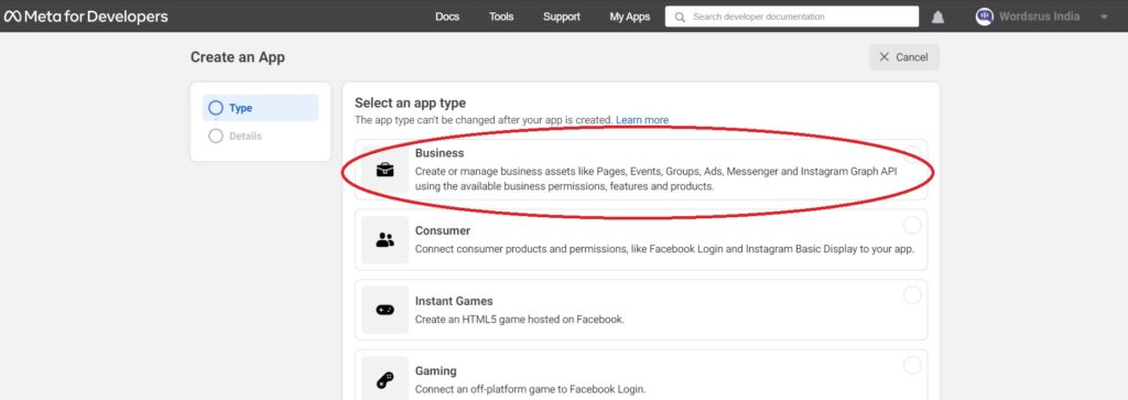 Select the app type