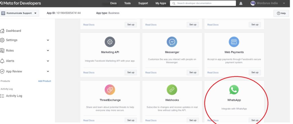 Set up Whatsapp from the dashboard