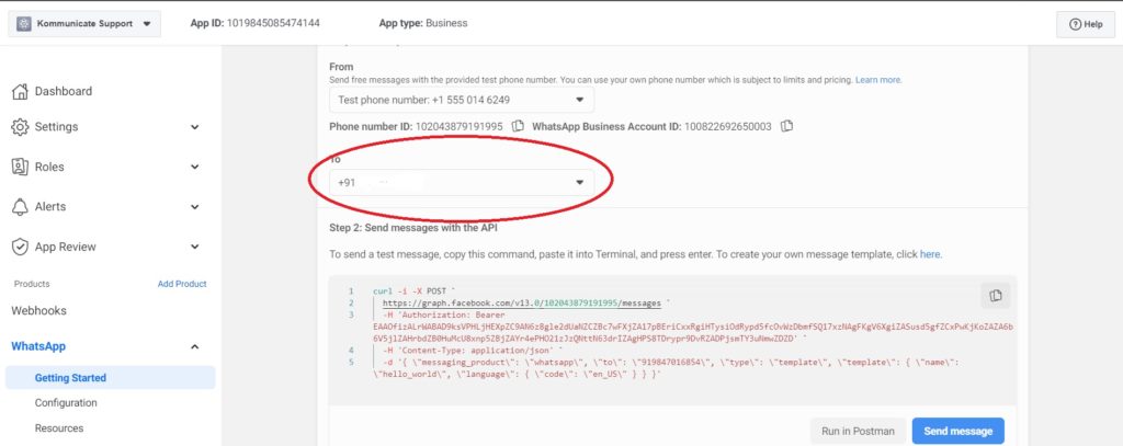 first message over whatsapp cloud API