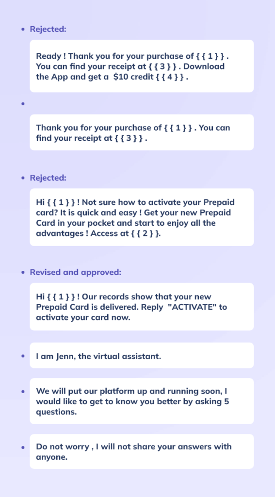 Rejected messages template