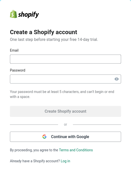 Create a Shopify account