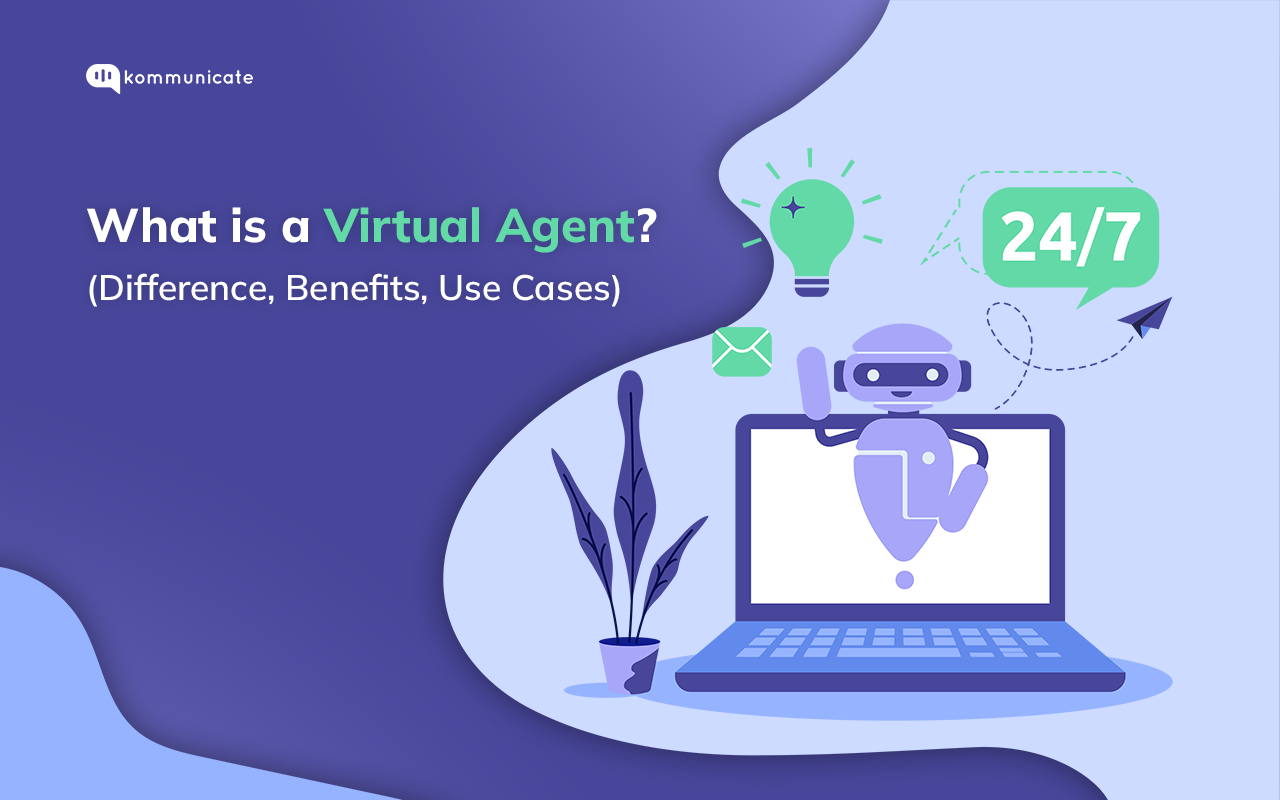 Virtual Agents: A Complete Guide to How It Works and Benefits A graphic illustrating a virtual agent on a laptop, providing 24/7 support.