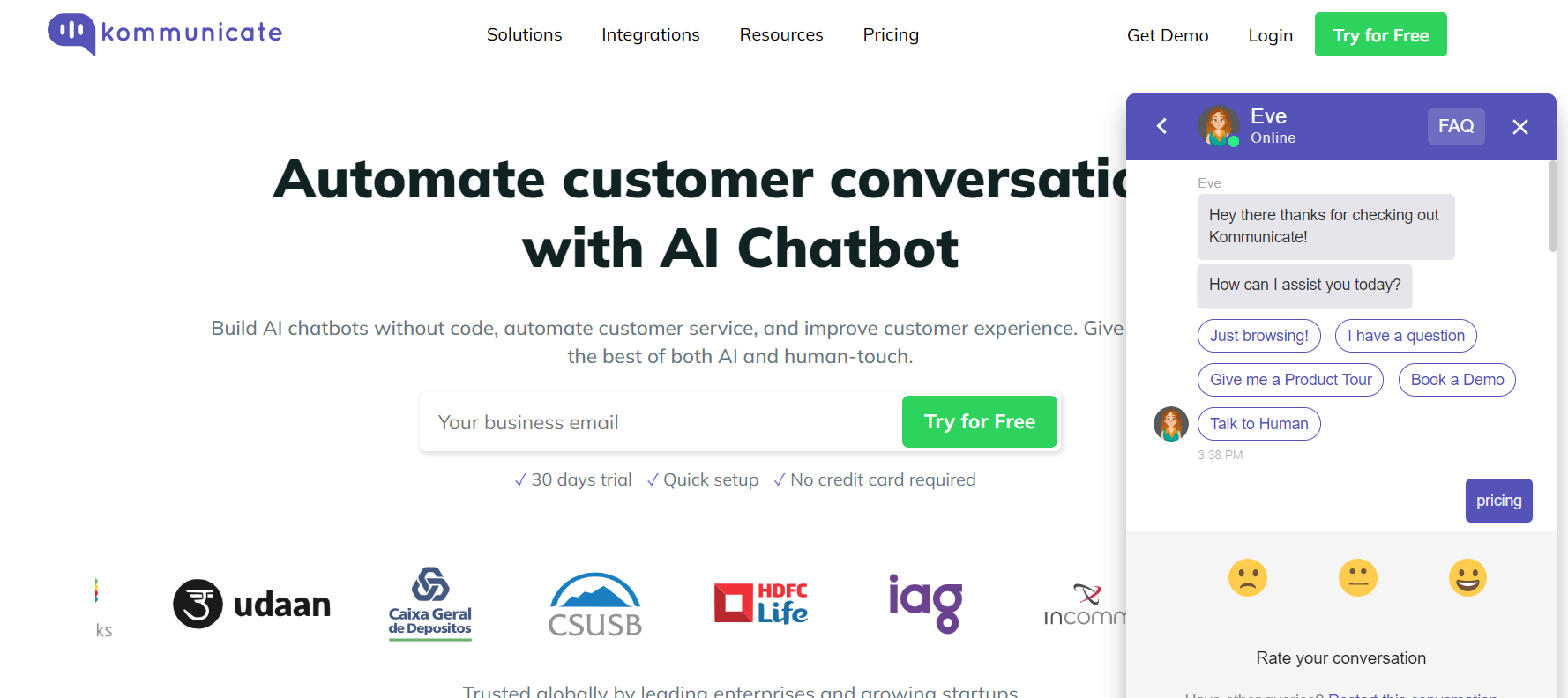 Kommunicate website