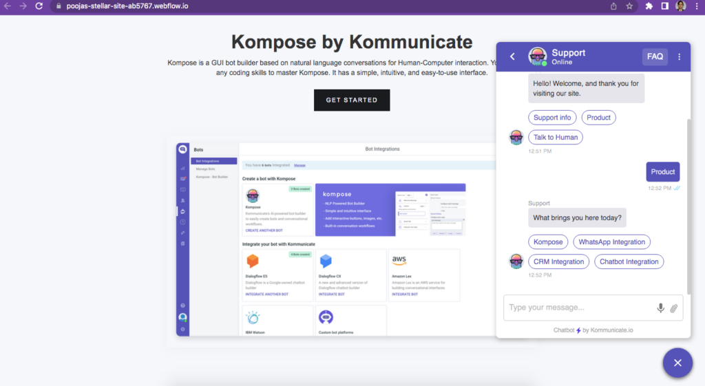 Chatbot of Kommunicate