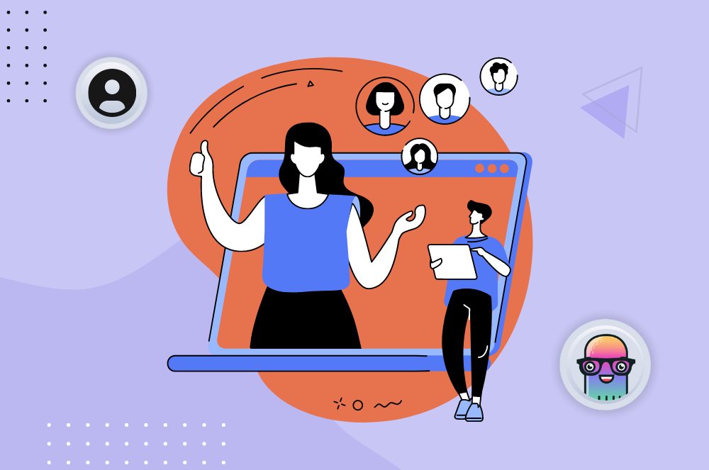 How Effective Virtual Presentations Made Easy A woman on a laptop screen is presenting to a man and multiple avatars.