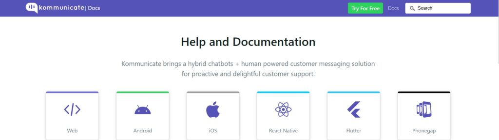 Image displaying the help and documentation page, highlighting user support options and guidance on the website.