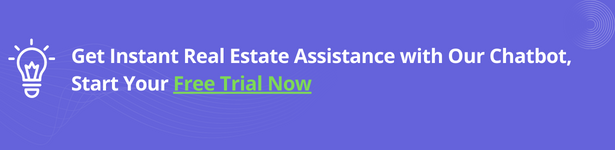 Advertisement for a real estate chatbot offering instant assistance, with a call to action for a free trial.