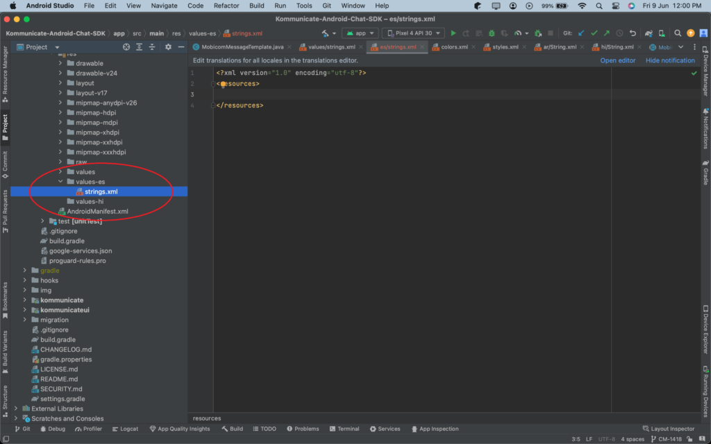 create file strings.xml