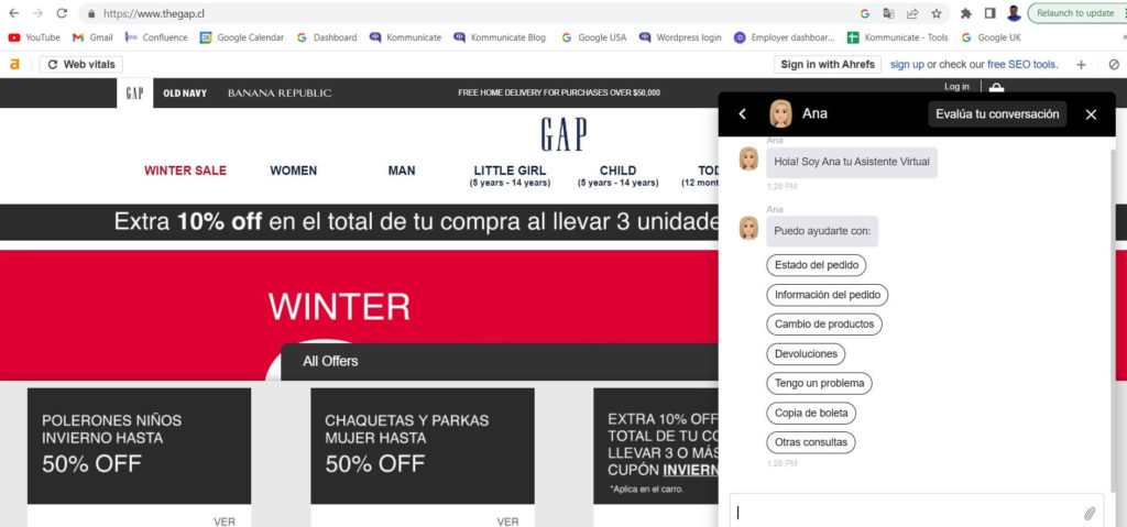Screenshot of the Gap website displaying a message regarding promotions or updates for customers.
