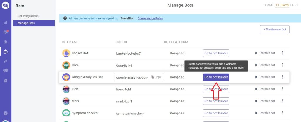 Go to bot builder