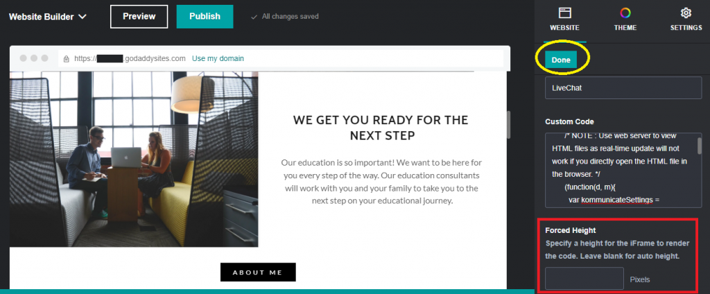 Website builder panel