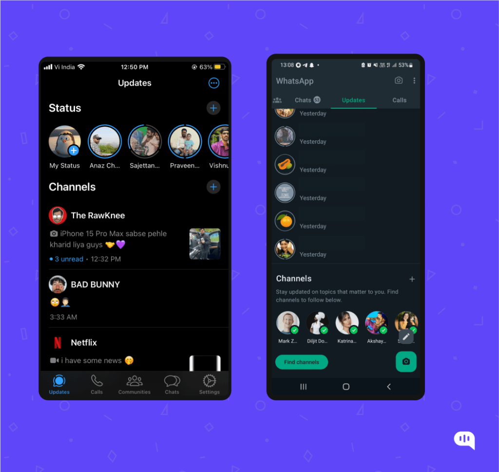 Channels on IOS and Android