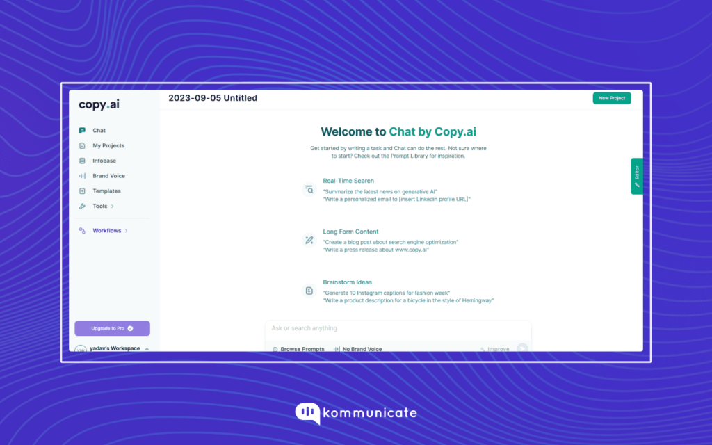 Chat by Copy AI generative ai tool