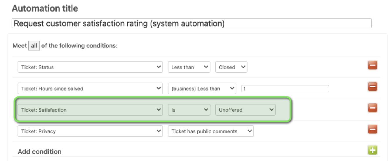 Zendesk Features : CSAT Ratings Zendesk Features : CSAT Ratings
Image showing Zendesk automation rule setup