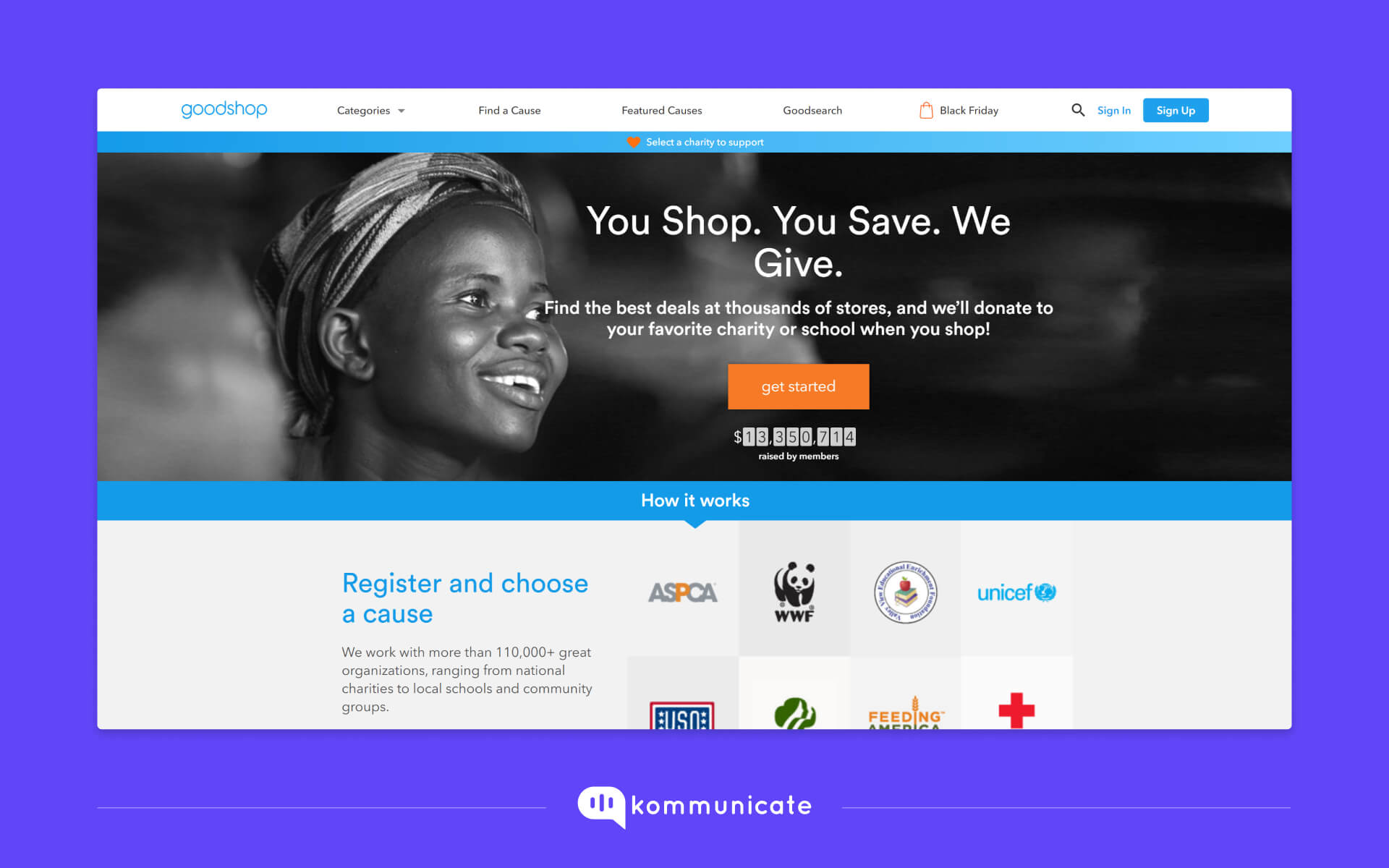 Goodshop Homepage eCommerce sales tips: Goodshop homepage, a website that donates to charity with every purchase.