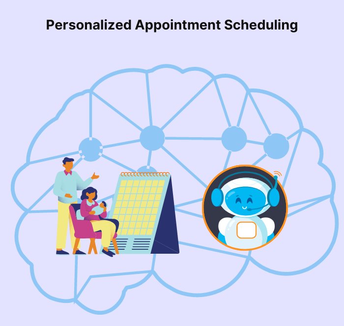 Smart appointment scheduling A couple discussing their schedule with a chatbot calendar.