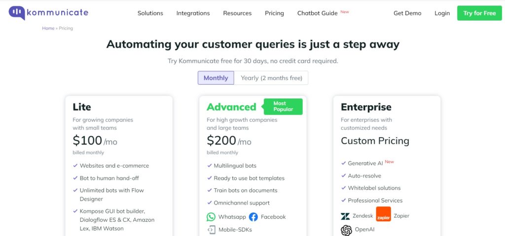Kommunicate pricing