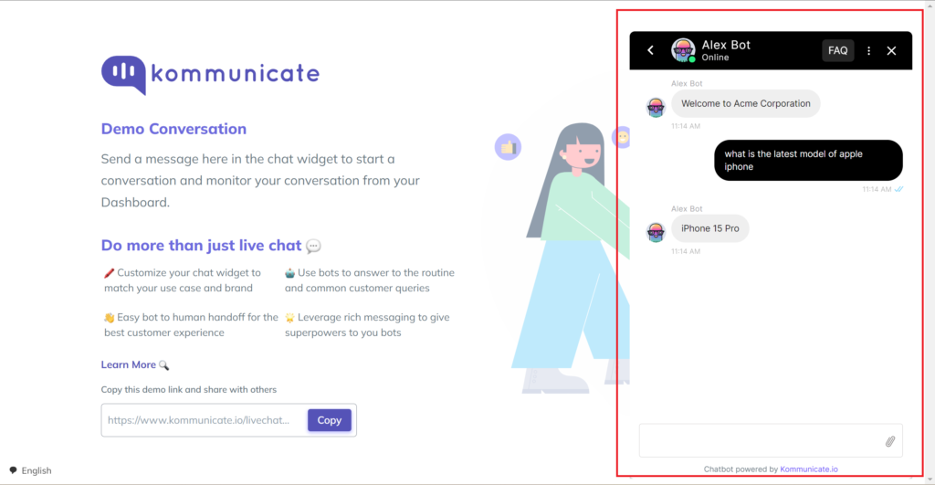 Test the Chatbot Test the chatbot that is created after website scraping