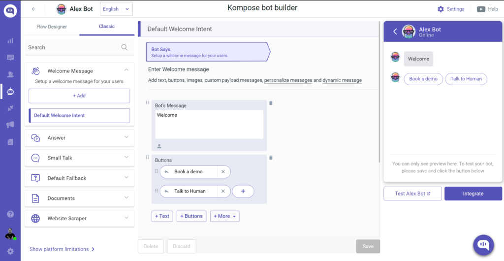 Welcome Message Add a Welcome Message to your bot!
