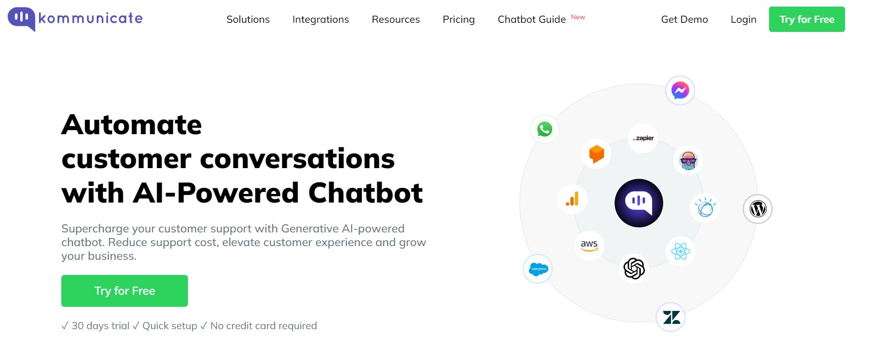 kommunicate Kommunicate homepage showcasing an AI-powered chatbot solution for automating customer conversations.
