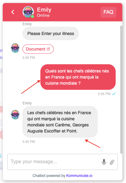 Chatbot answering in French
