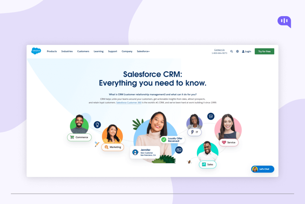 Salesforce CRM homepage promoting a comprehensive customer relationship management solution. Salesforce CRM homepage promoting a comprehensive customer relationship management solution.