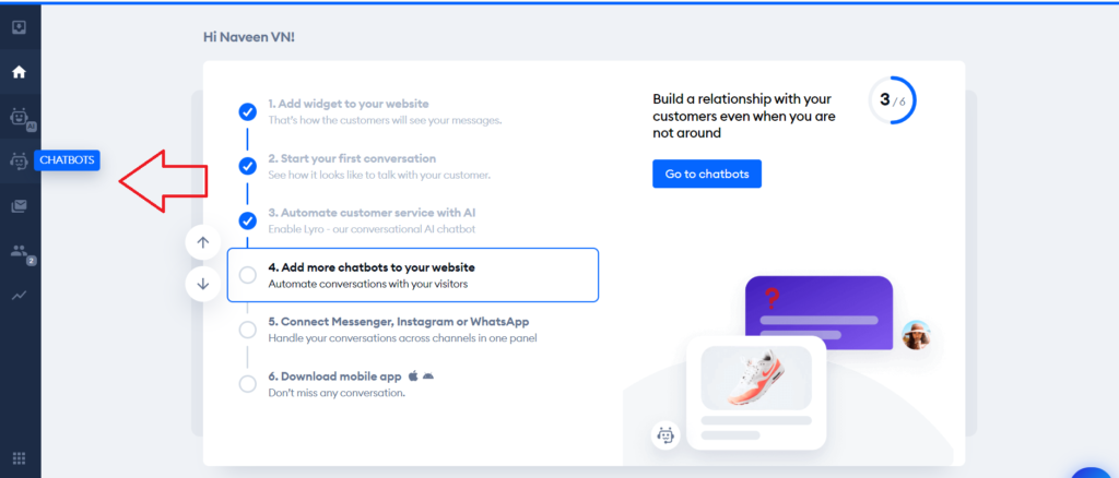 Tidio create chatbot step 2