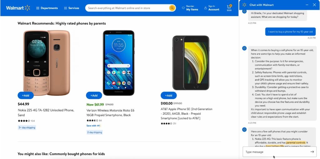 walmart recommending products based on generative ai