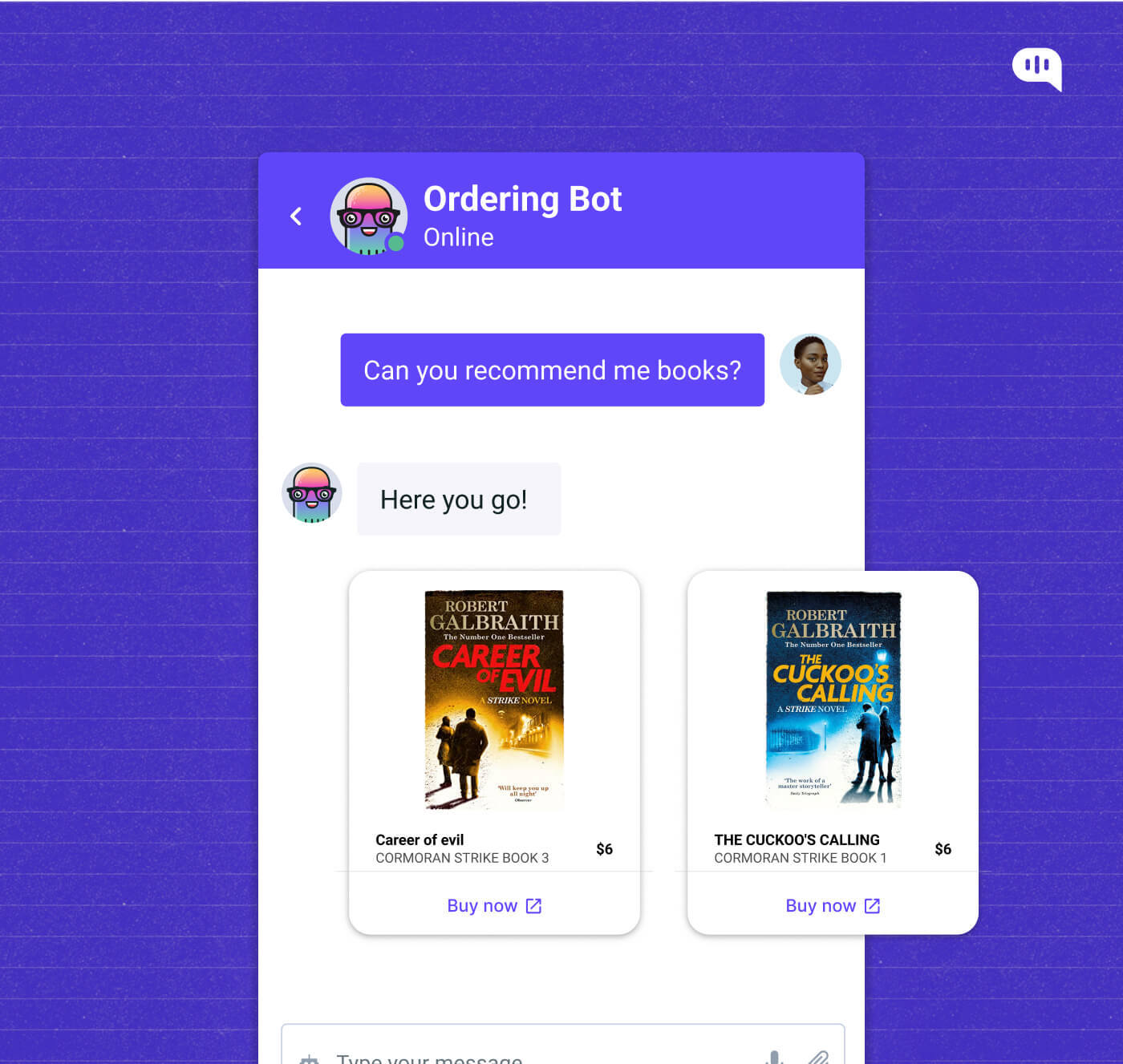 order books from ecommerce chatbot