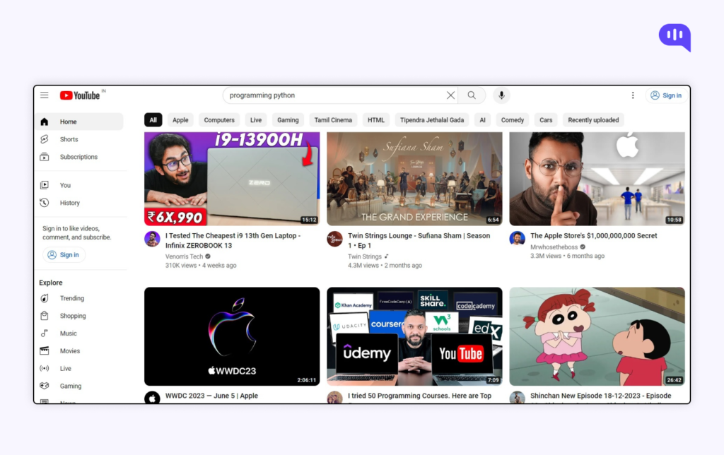 YouTube Dashboard personalization