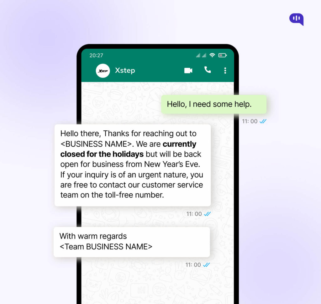 WhatsApp Auto Reply for hooliday message