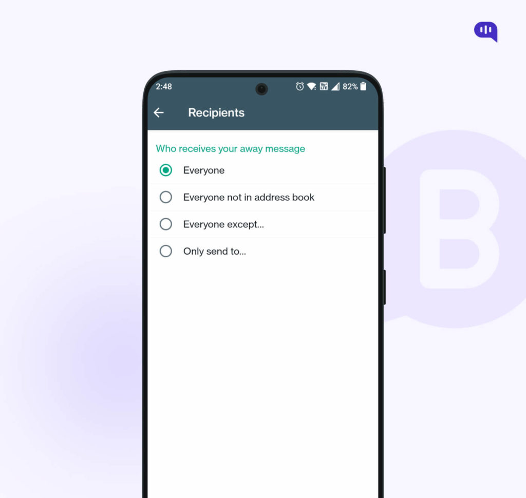 select recipients for whatsapp auto reply