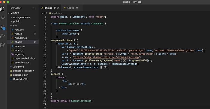 Create a new file chat.js inside the src folder - Code editor