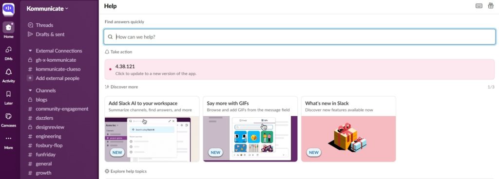 Communication software "Slack", shows feature of Seamless Integration within their app