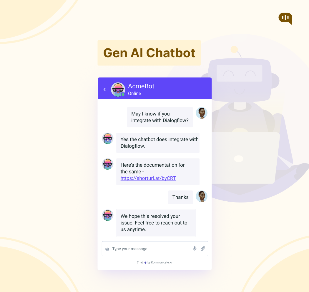 A Gen AI chatbot giving responses to the user about Dialogflow