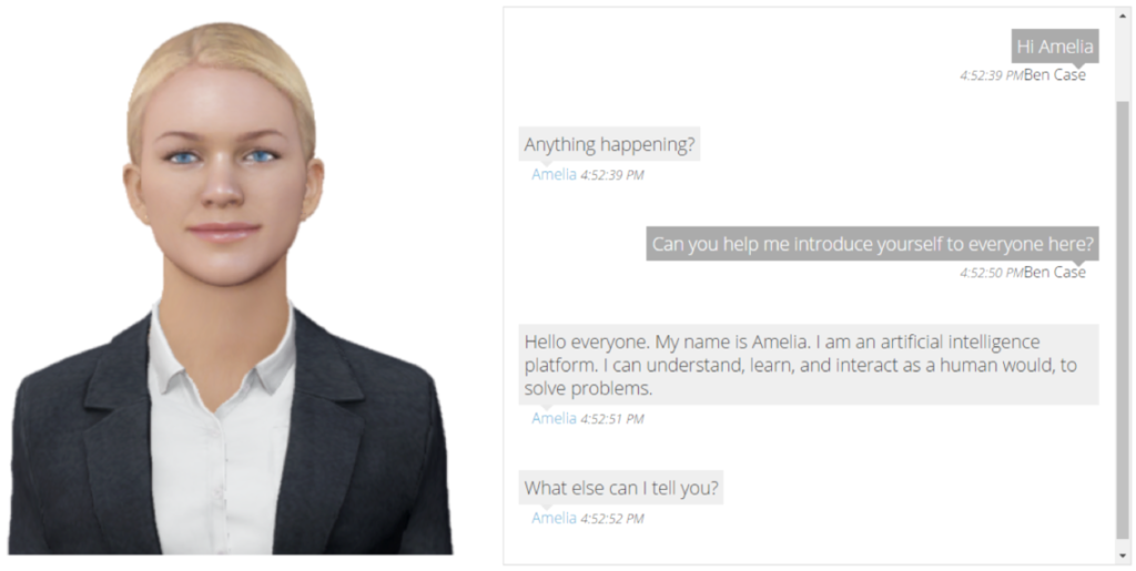 Amelia AI chatbot demonstrating interaction in a call center environment