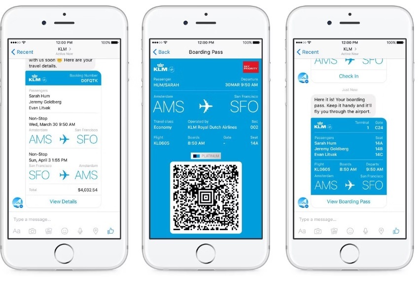 KLM utilizing Instagram Business Chat to provide travelers with boarding passes, travel details, and real-time assistance.