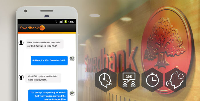 Swedbank utilizing chatbots in call centers for customer service, shown on a mobile phone interface.