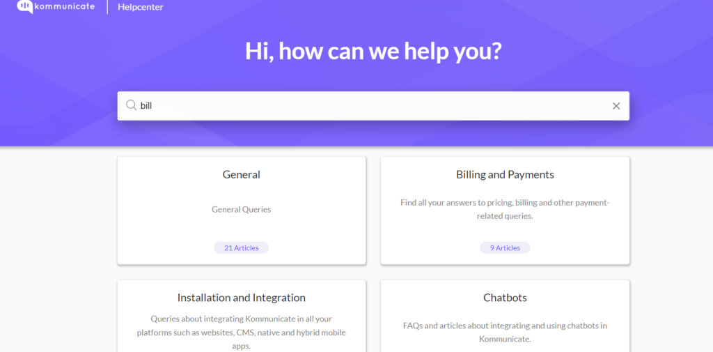 Kommunicate Help Center Page