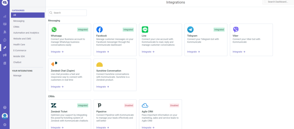 Kommunicate Integrations
