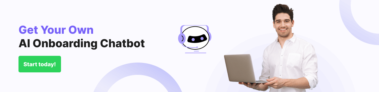 Start today with Kommunicate! CTA Banner for Kommunicate saying "Get Your Own AI Onboarding Chatbot" with a man holding a laptop on the right side