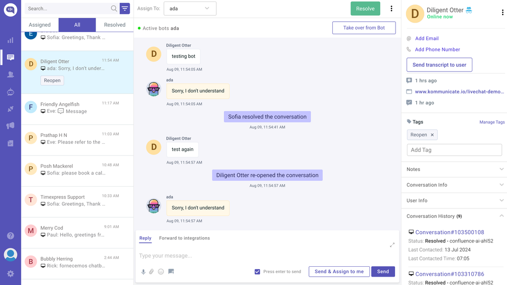 If an agent resolves a conversation and your customer re-opens it, you will see the following messages